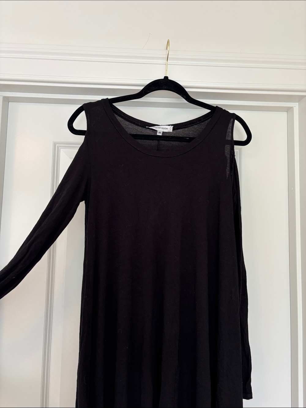 The Vanity Room Black Cold-Shoulder Long Sleeve Swing Dress